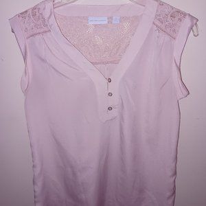 New York & Company sexy silky lace back soft Pink Blouse shirt top Women's XS!